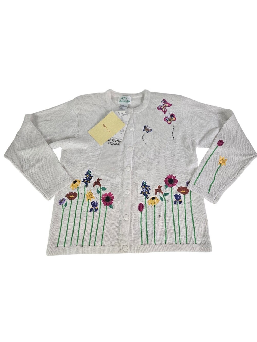 Quacker Factory Sweater S Cottagecore Embroidered Cardigan Floral Butterfly NWT